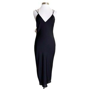 Fame and Partners Black Satin Sleeveless Midi Dress Sz 10